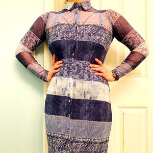 Womens fashion nova printed silk denim dress size large brand new with tags